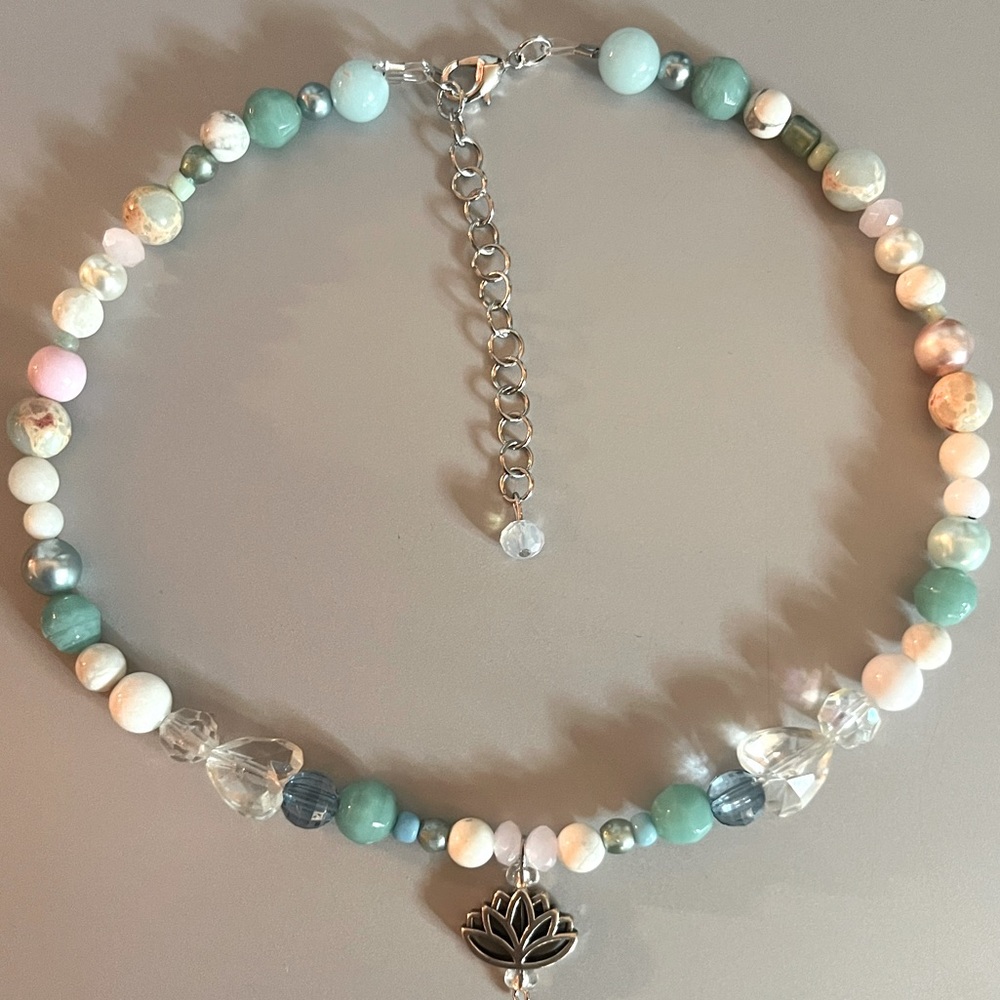 Handmade Beaded Lotus Charm Choker Necklace